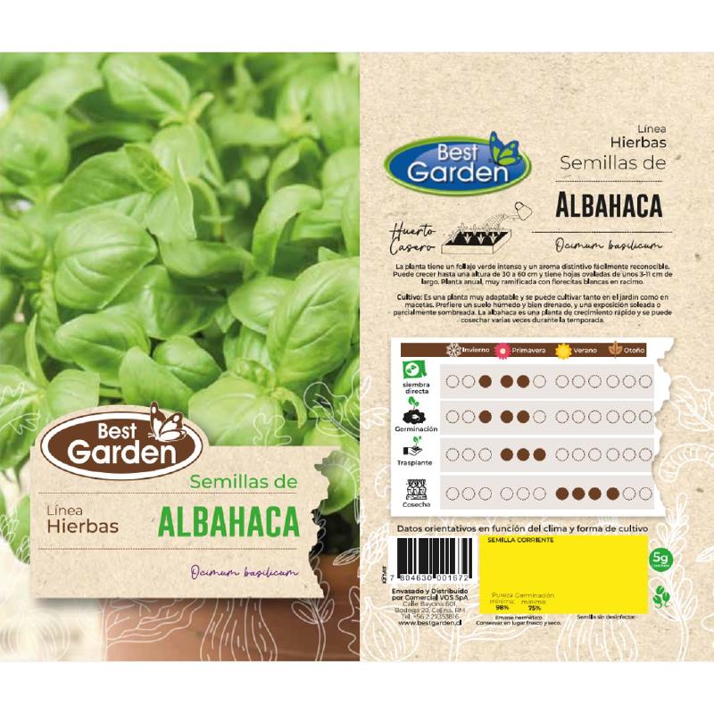 BEST GARDEN SEMILLA ALBAHACA 5GRS 5UDS