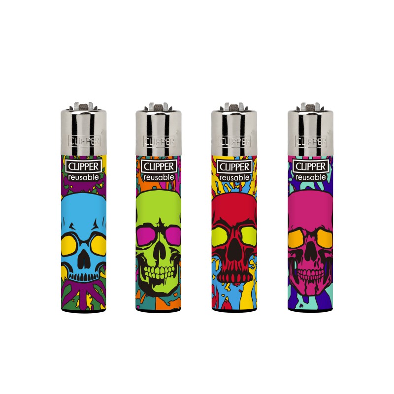 ENCENDEDORES CLIPPER COLORFUL SKULLS 1 24UDS